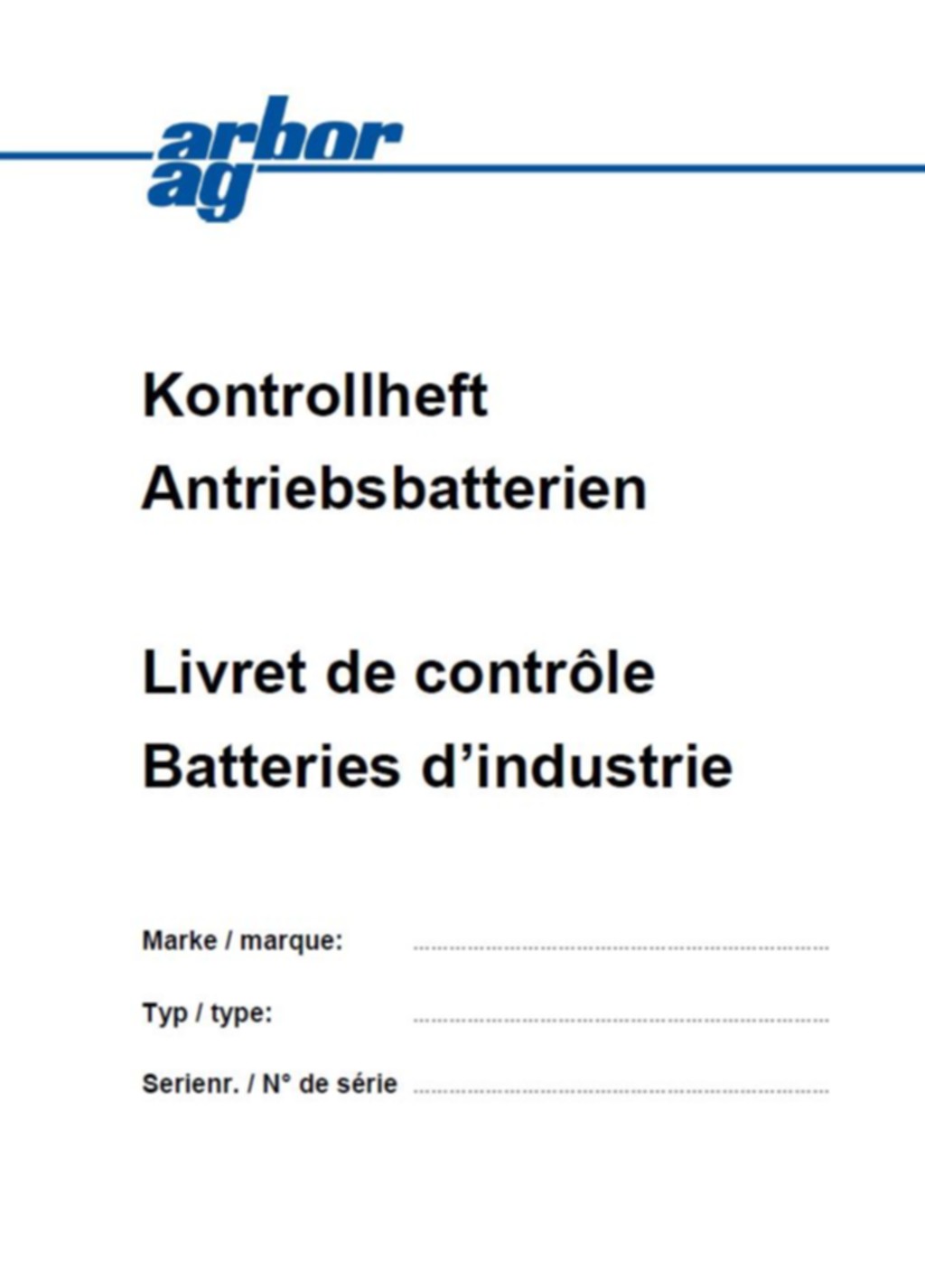 Livret de contrôle - Batteries d’industrie - 
